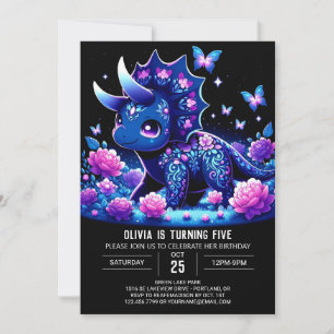 Invitation Boho Girl Dinosaur Digital Anniversaire