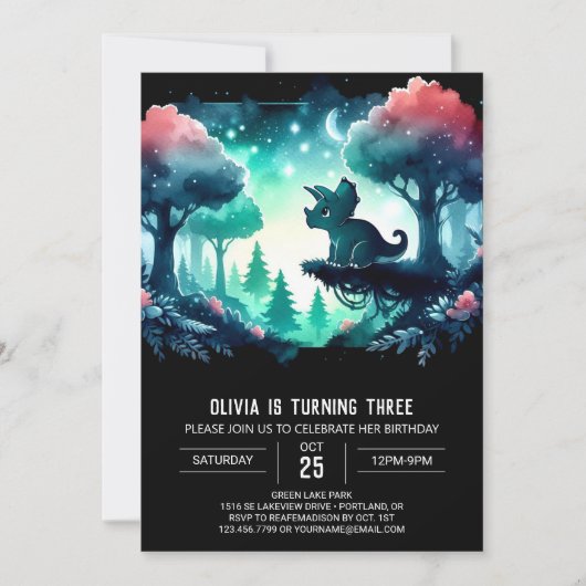 Invitation Boho Girly Triceratops Anniversaire (Devant)