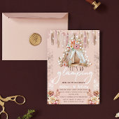 Invitation Boho Glamping Party rose Élégant