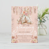 Invitation Boho Glamping Party rose Élégant (Debout devant)