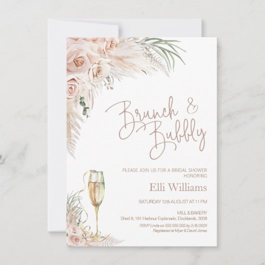 Invitation Boho Glass Floral Bride & Fête des mariées Bubbly (Devant)