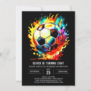 Invitation Boho Goal Watercolor Soccer Anniversaire