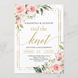 Invitation Boho Gold cadre bleu rose floral noué