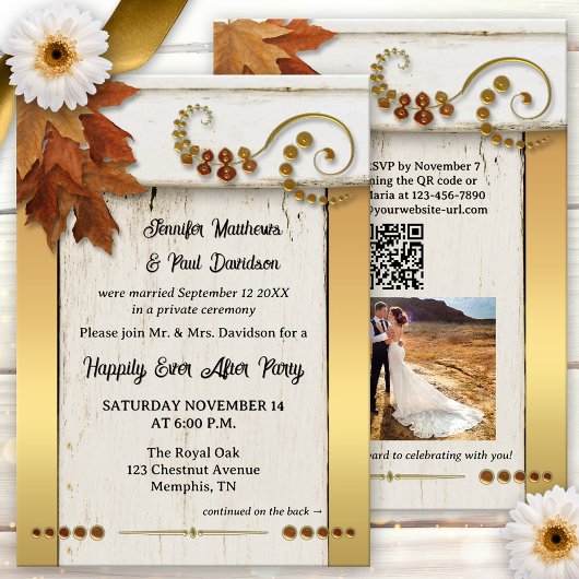 Invitation Boho Gold Fall Leaves Happily Ever After