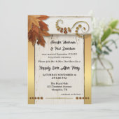Invitation Boho Gold Fall Leaves Happily Ever After (Debout devant)