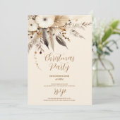 Invitation Boho Gold Floral Noël Party (Debout devant)