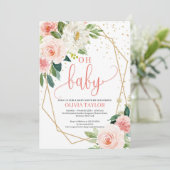 Invitation Boho Gold Géométrique BLush rose Floral Oh bébé (Debout devant)