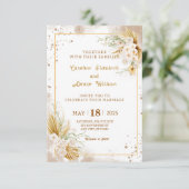Invitation Boho Gold Glitter Pampas Grass & Orchid Wedding (Debout devant)