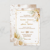Invitation Boho Gold Glitter Pampas Grass & Orchid Wedding (Devant / Derrière)