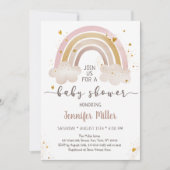 Invitation Boho Gold Rainbow Clouds Baby Shower (Devant)