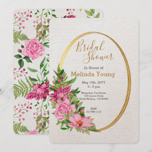 Invitation Boho Gold Rose Aquarelle Fête des mariées florale