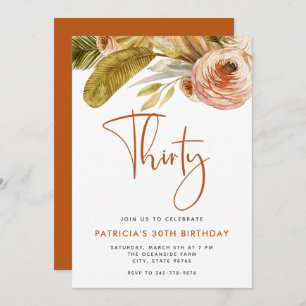 Invitation Boho Gold Rose Floral 30e fête d'anniversaire