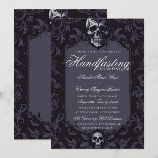 Invitation Boho gothique foncé violet foncé Flore Crâne poign (Devant / Derrière)