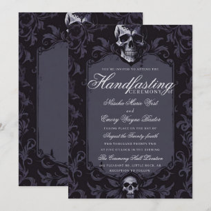 Invitation Boho gothique foncé violet foncé Flore Crâne poign