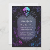 Invitation Boho gothique foncé violet Mariage crâne floral (Devant)