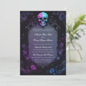 Invitation Boho gothique foncé violet Mariage crâne floral (Debout devant)