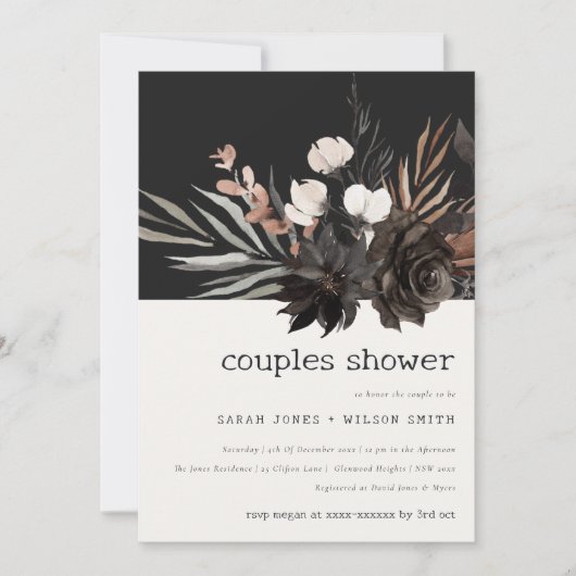 Invitation Boho Gothique Rouille Noir Botanique Couples Douch (Devant)