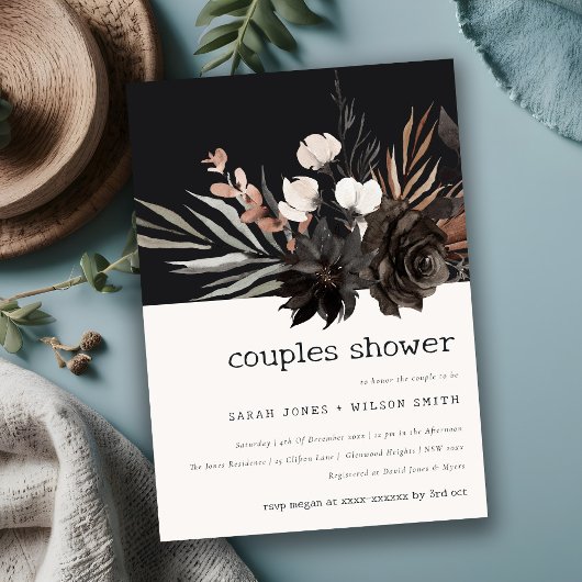 Invitation Boho Gothique Rouille Noir Botanique Couples Douch