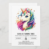 Invitation Boho Graceful Unicorn Anniversaire (Devant / Derrière)