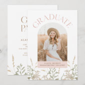 Invitation Boho Graduate Arch Rose et Green Graduate Photo (Devant / Derrière)