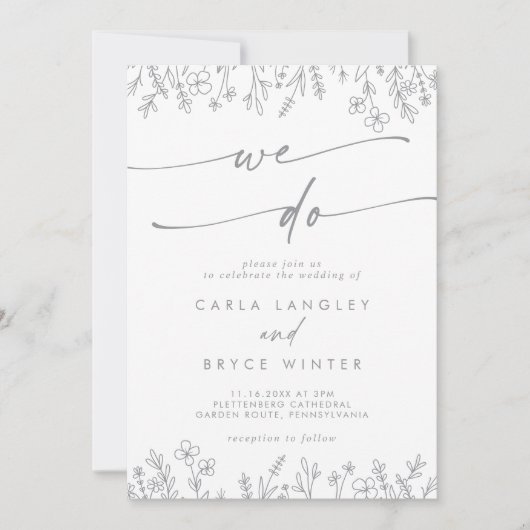 Invitation Boho Gray Calligraphy Wildflower We Do Wedding (Devant)