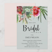 INVITATION BOHO GRAY ROSE FLORAL CACTI FOLIE FÊTE DES MARIÉES (Devant / Derrière)