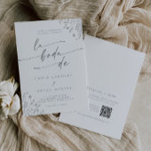 Invitation Boho Gray Wildflower QR Code Spanish Wedding
