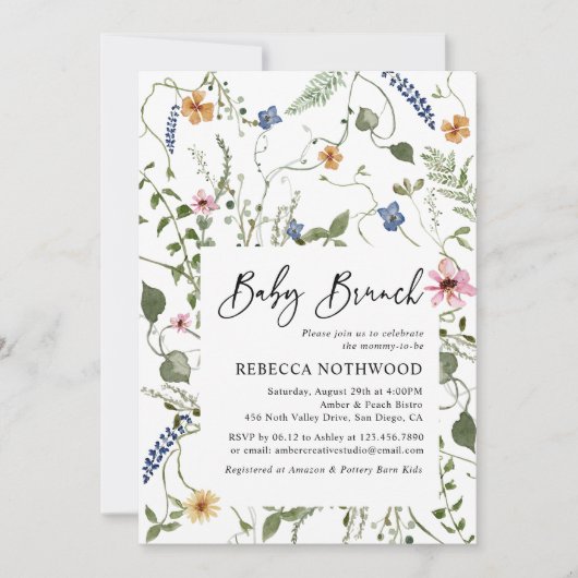 Invitation Boho Green Baby Brunch Douche (Devant)
