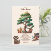 Invitation Boho Green Baby shower d'animaux de bois (Debout devant)