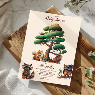 Invitation Boho Green Baby shower d'animaux de bois