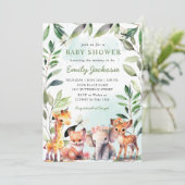 Invitation Boho Green Bois Animaux Baby shower Forêt (Debout devant)
