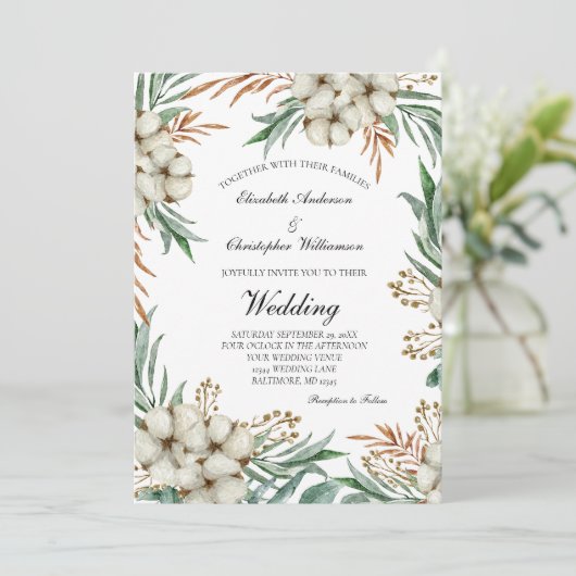 Invitation Boho Green Botanical Green Mariage blanc (Debout devant)