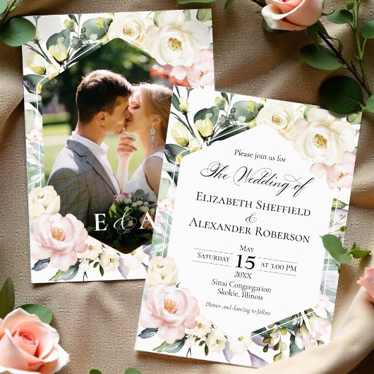 Invitation Boho Green Cadre Floral Mariage Photo