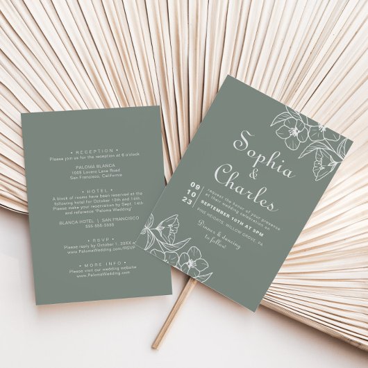 Invitation Boho Green Destination Floral Mariage avant arrièr