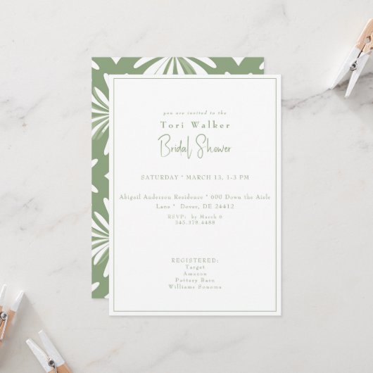 Invitation Boho Green et White Fête des mariées (Devant/Arrière en situation)