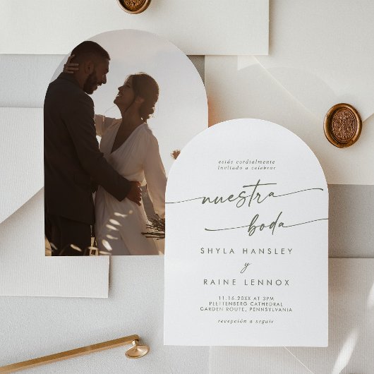 Invitation Boho Green et White Photo Arch Mariage espagnol
