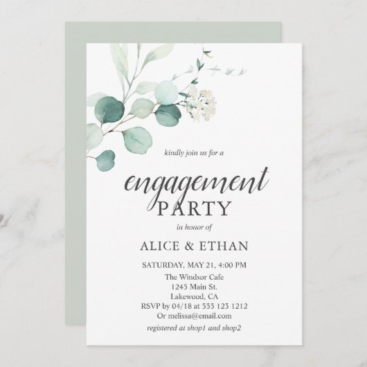 Invitation Boho Green Eucalyptus (Devant / Derrière)