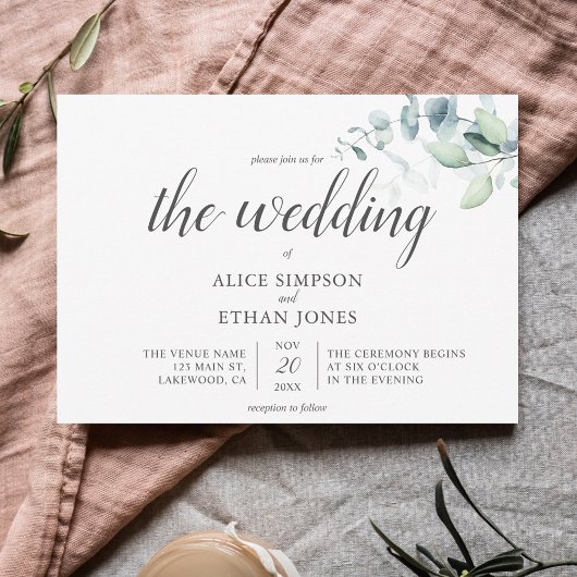 Invitation Boho Green Eucalyptus Mariage
