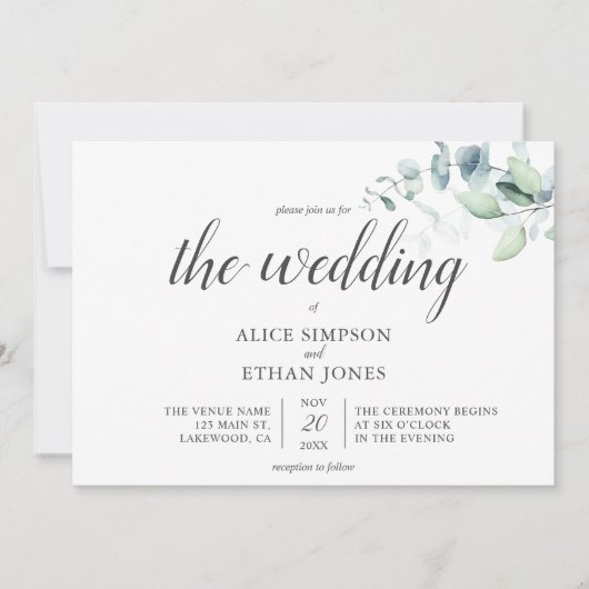 Invitation Boho Green Eucalyptus Mariage (Devant)