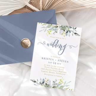 Invitation Boho Green Eucalyptus Mariage Dusty Blue