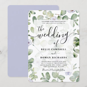 Invitation Boho Green Eucalyptus & Purple Floral Mariage