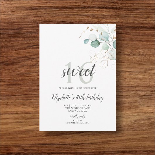Invitation Boho Green Eucalyptus Sweet 16