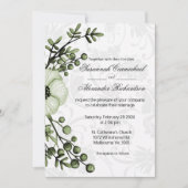 Invitation Boho Green Floral Berries Mariage damassé (Devant)