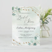 Invitation Boho Green Folaige Faux Gold Géométrique Bridal (Debout devant)