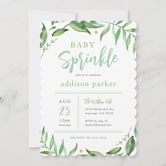 Invitation Boho Green Genre Neutral Bébé Parsemer (Devant)