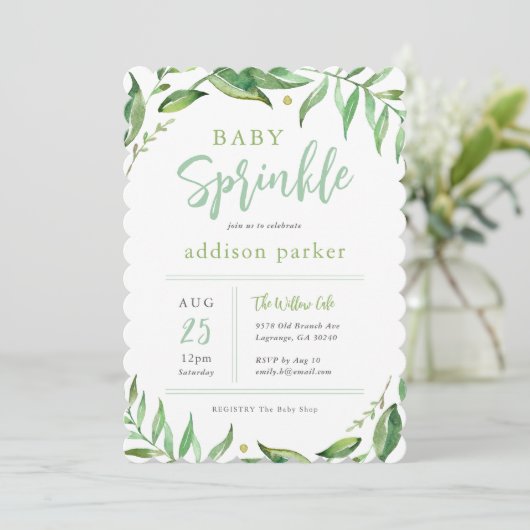 Invitation Boho Green Genre Neutral Bébé Parsemer (Debout devant)