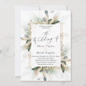 Invitation Boho Green & Gold Eucalyptus Mariage de cadre (Devant)