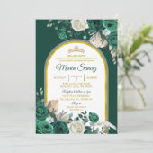 Invitation Boho Green Gold Floral Mexicain Quinceañera (Debout devant)