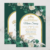 Invitation Boho Green Gold Floral Mexicain Quinceañera (Devant / Derrière)