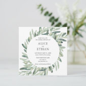 Invitation Boho Green Olive Feuille Mariage (Debout devant)